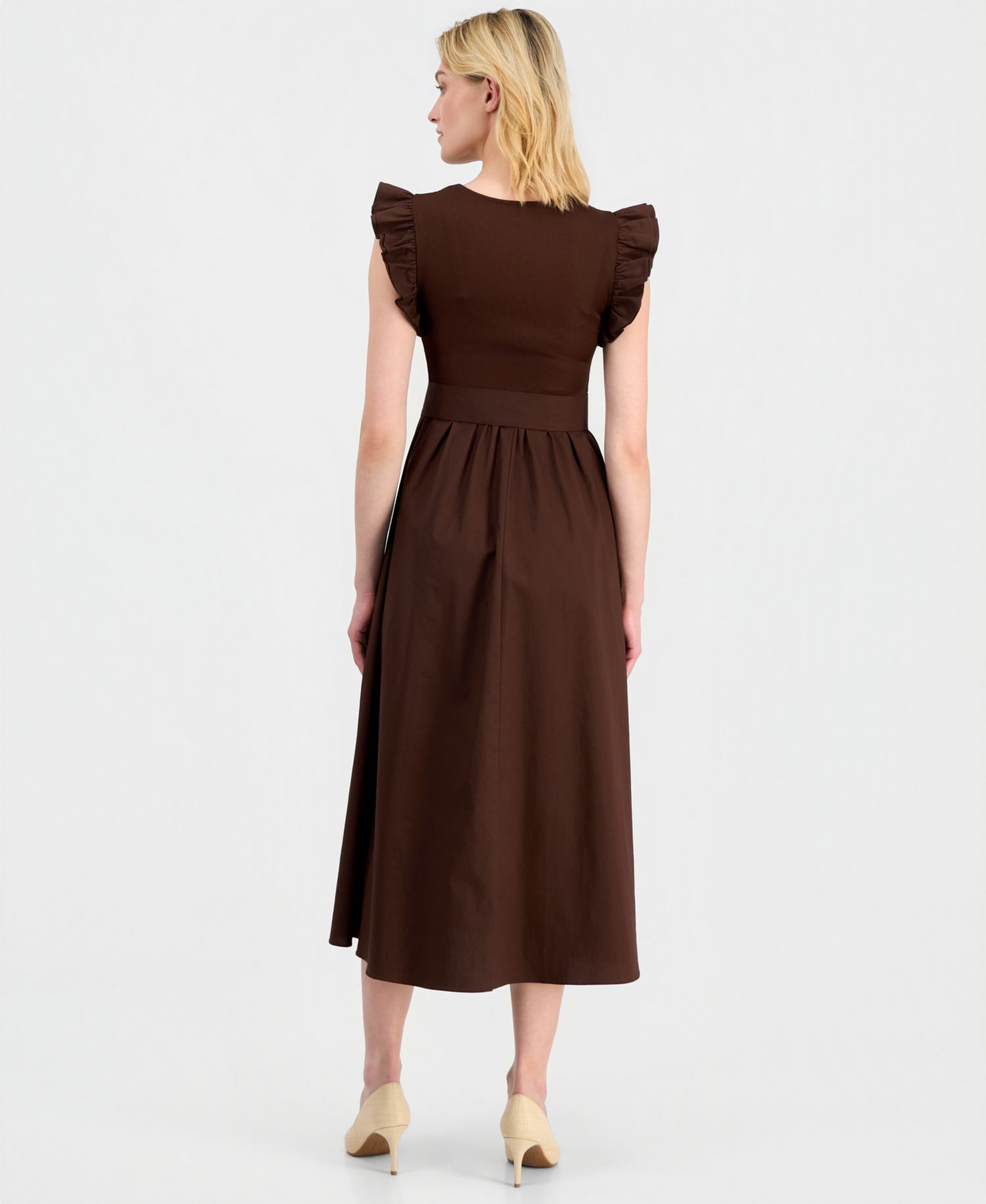 Women's Mixed Knit Woven Midi Dress