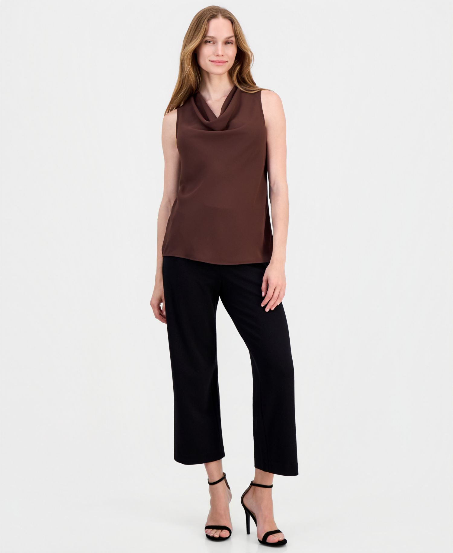 Petite Cowl Neck Sleeveless Blouse