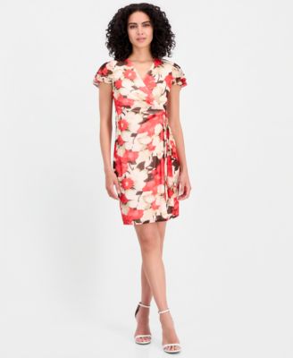 Women's Printed Flutter-Sleeve Wrap Dress