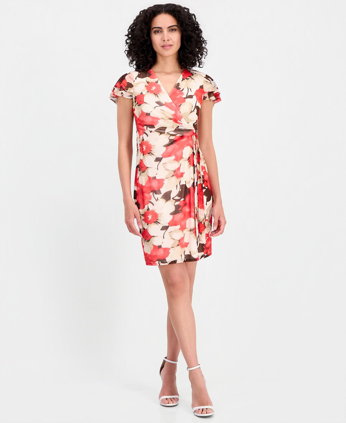 Anne Klein Women's Printed Flutter-Sleeve Wrap Dress view 1 — MAYCSS fashion products