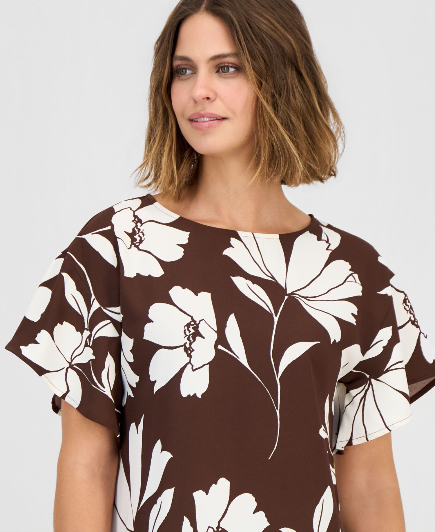 Women's Flutter-Sleeve Boat-Neck Top, Regular & Petite