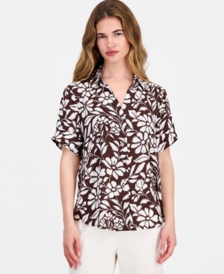 Petite Printed Button-Front Top