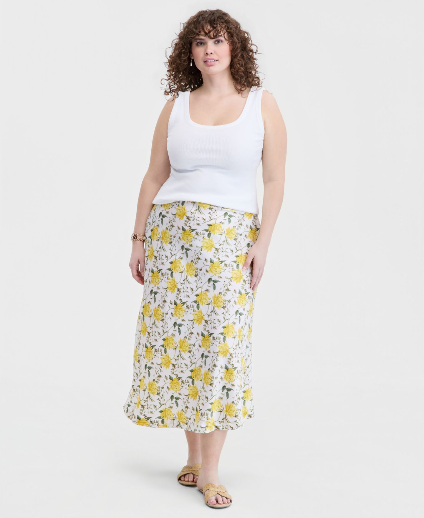 Женская юбка On 34th Trendy Plus Size Printed Slip, цвет: Жёлтый комбинированный — фото 1