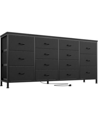 63" W Long Fabric Dresser TV Stand with 14 Drawers and Power Outlets, for 65–75 Inch TVs