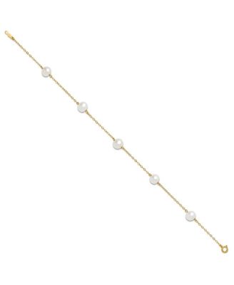 Solid 10k Yellow Gold 7-8mm Freshwater Cultured Pearl 5-station Anklet 10 Inch