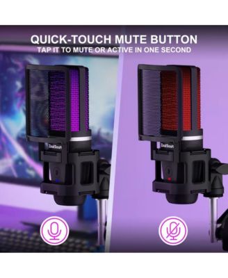 Plug&Play Gaming USB Microphone with Type-C Adapter for PC, RGB Condenser Computer Mic with Tripod Stand & Boom Arm, Quick Mute