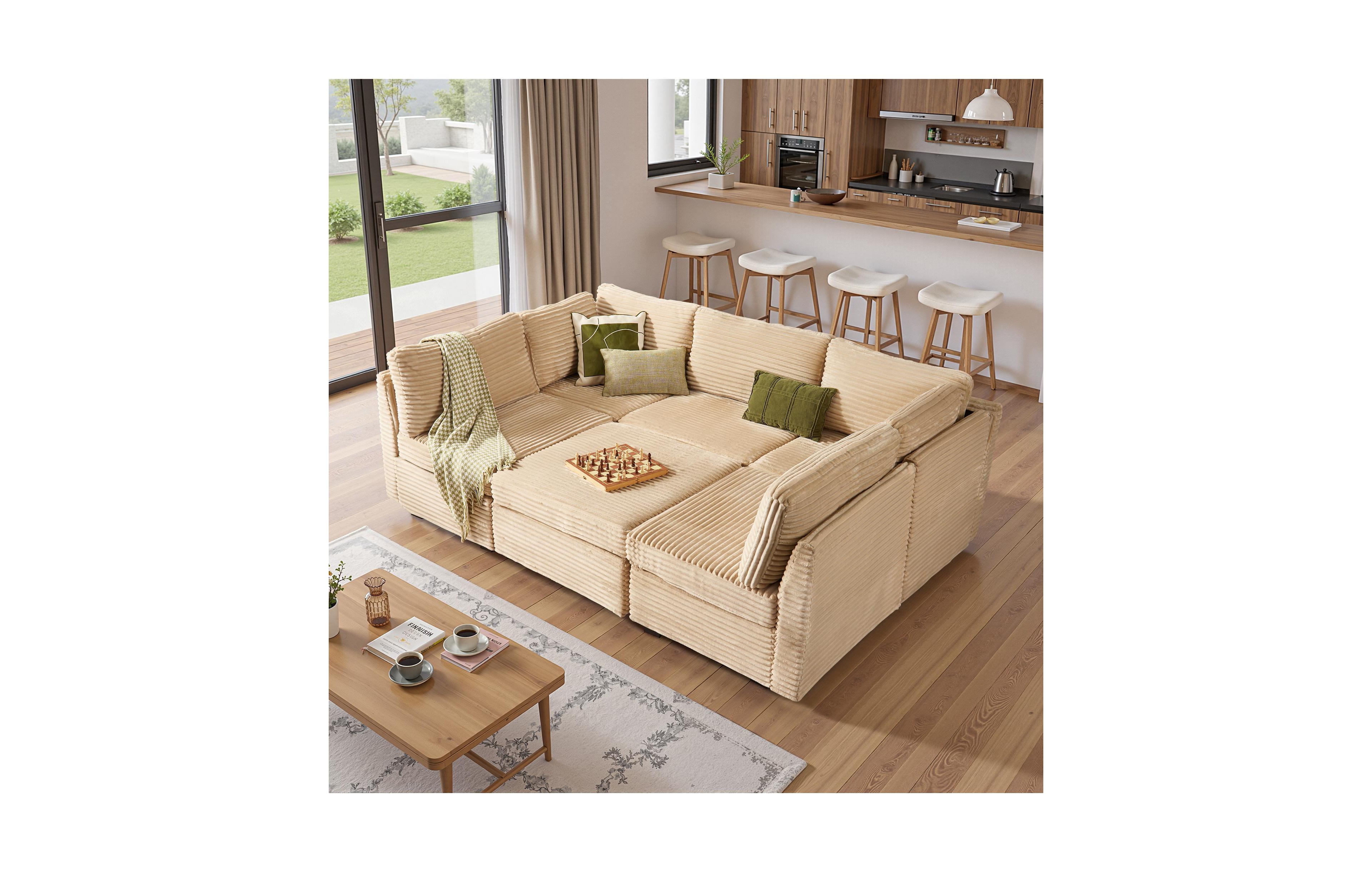 Xizzi 6-Piece Living Room Furniture Sectional Sofa, L-Shaped Deep Seat Cloud Couch with Chaise Ottoman, Comfy Corduroy Modular Sofa Bed for Home
