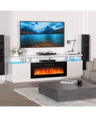 70" Fireplace TV Stand with 36'' Firplace, Electric Fireplace Heater with 12 Frame and LED Light Colors