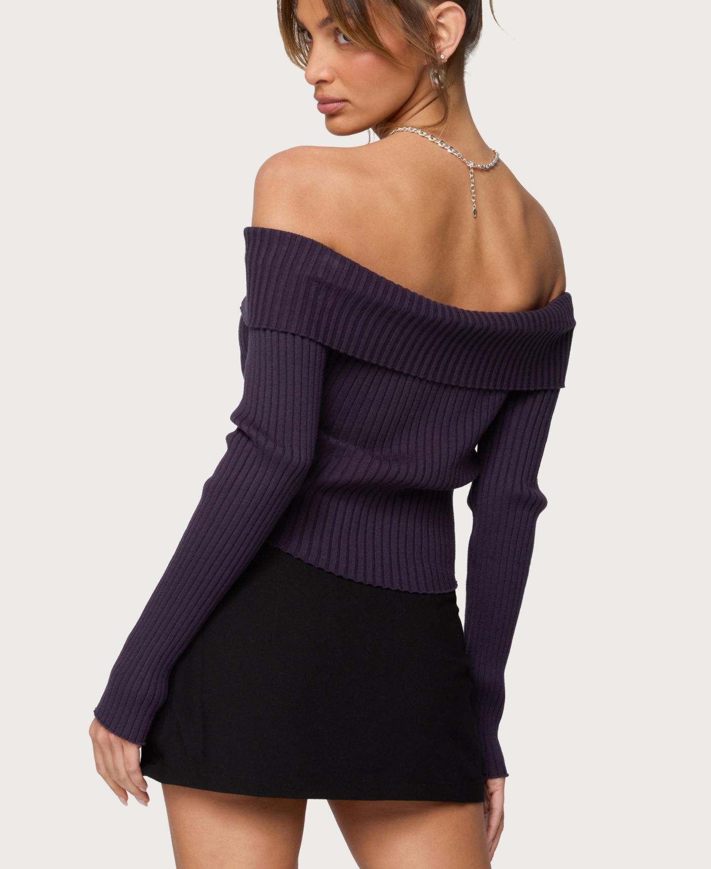 Женский топ Edikted Lauren Knit Foldover, цвет: Фиолетовый — фото 2