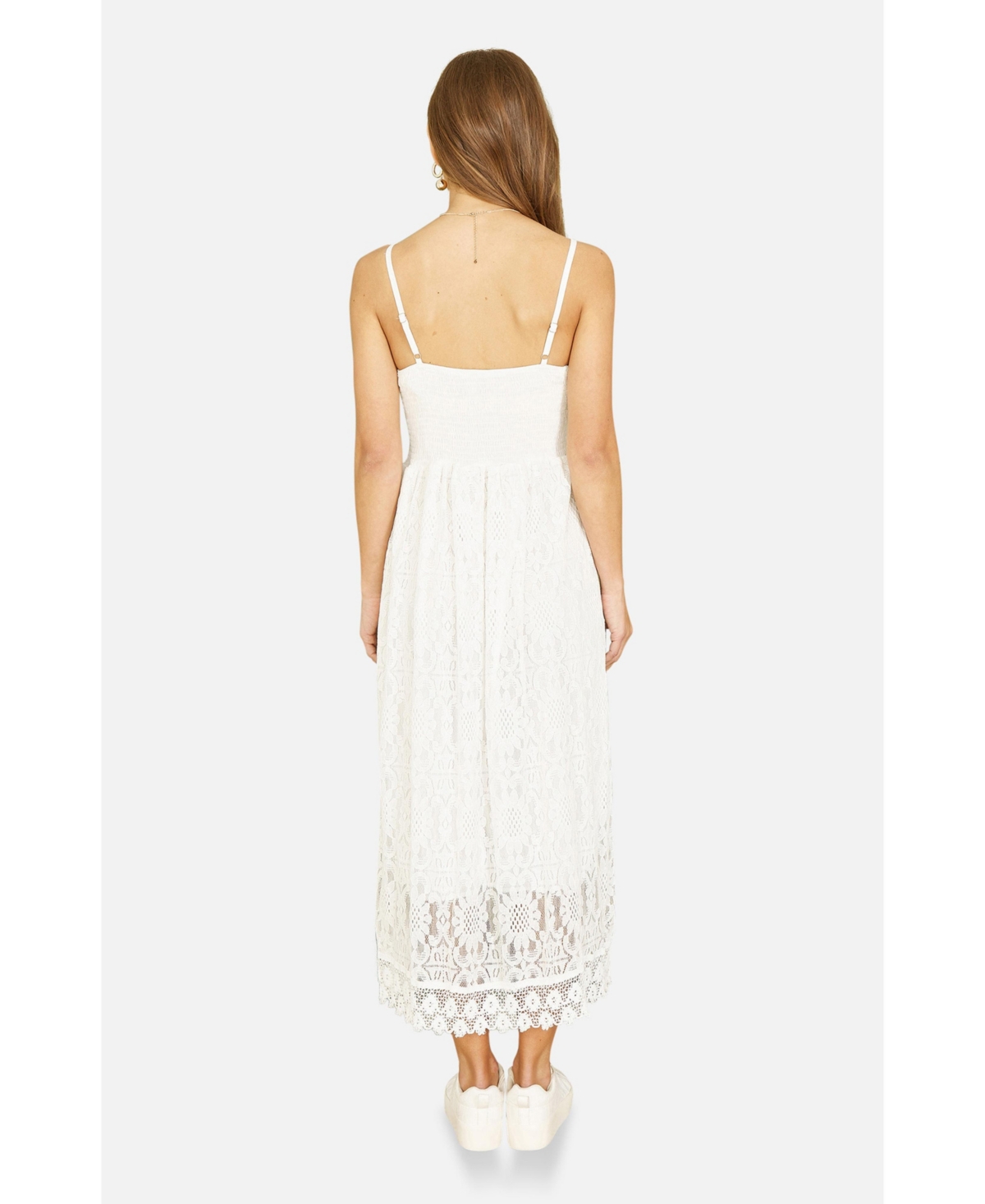 Yumi Women's Lace Embroidered Tassel Tie Midi Dress