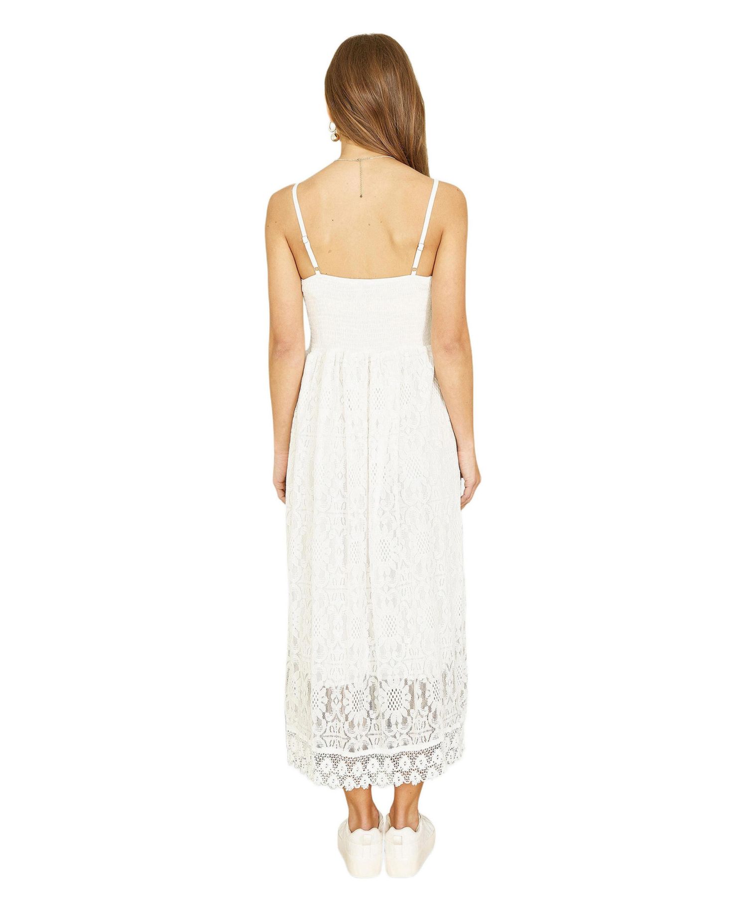 Women's Lace Embroidered Tassel Tie Midi Dress