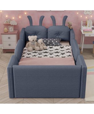 Streamdale Twin Upholstered Platform Bed with Rabbit Cushion & Removable Rails