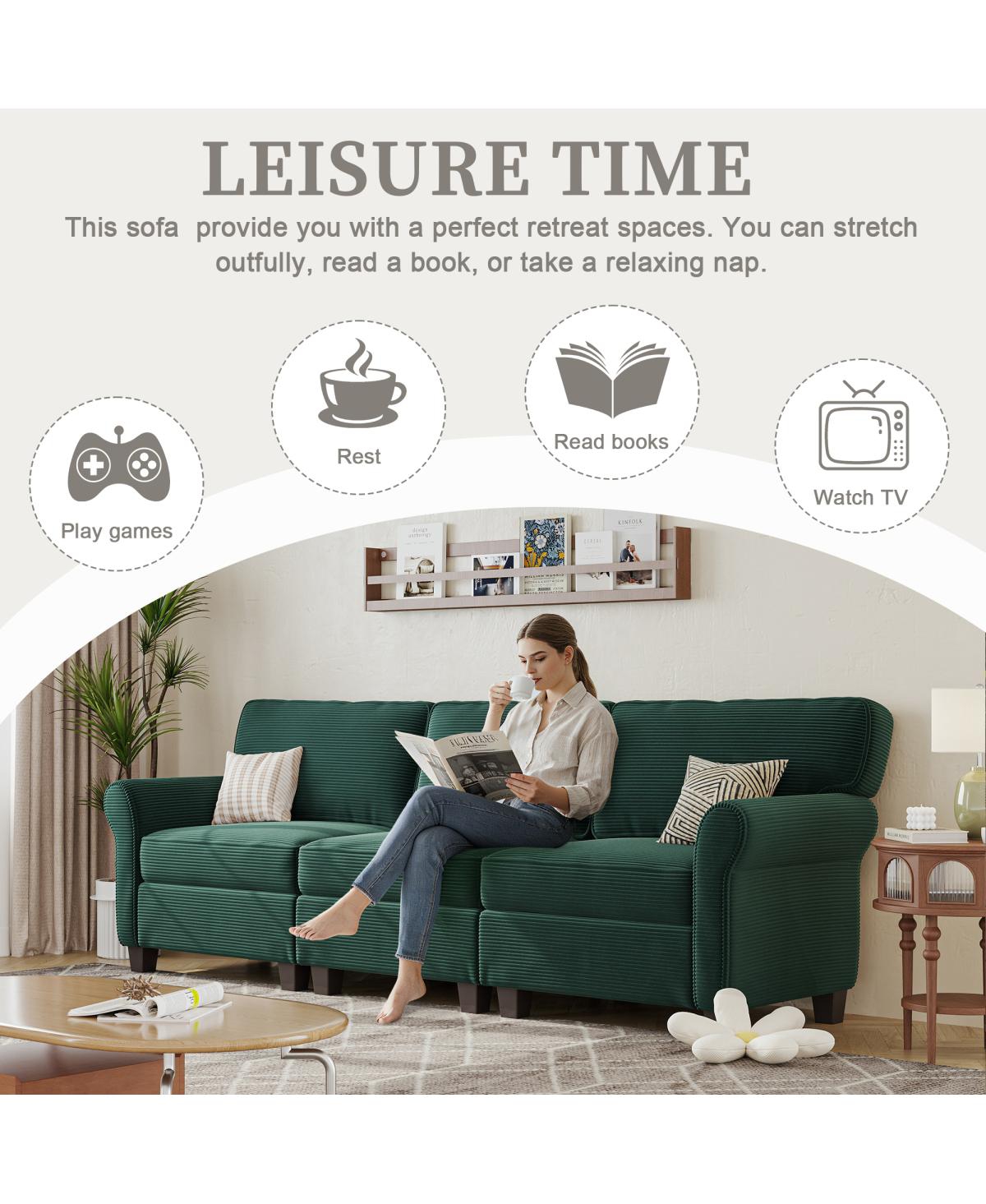 Streamdale Furniture 94" 3-Seater Corduroy Sofa Couch with Deep Seats & Removable Cushions