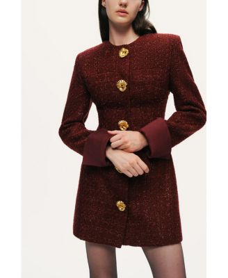 Women's Gold-Button Boucle Mini Dress