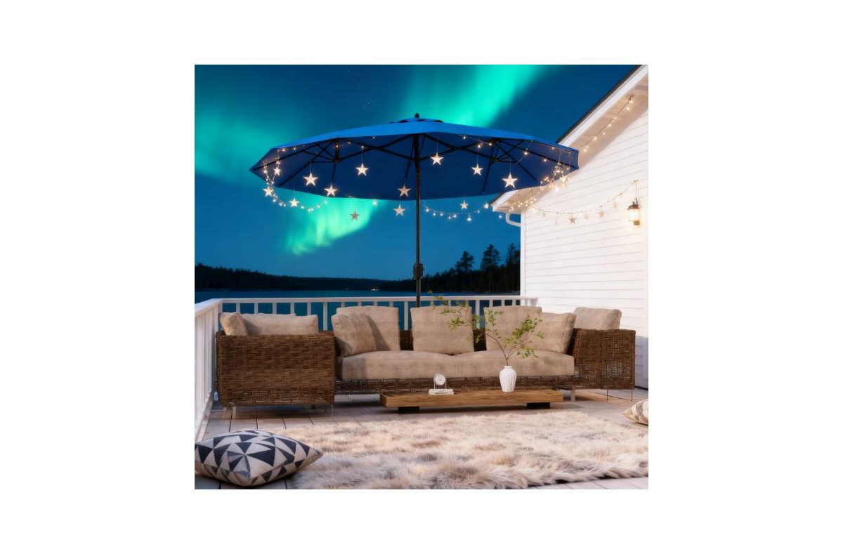 Clihome Outdoor Umbrella,Double-sided Patio Umbrella,with Push Button Tilt and Crank,3 Air Vents and 12 Ribs