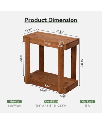 Solid Wood End Table Set of 2, Farmhouse Side Table with 2-Tier Storage Shelf, Rectangle Bedside Tables Accent Nightstand