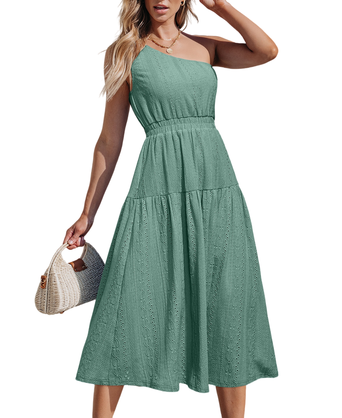Cupshe Women's One-Shoulder Eyelet Midi Beach Dress