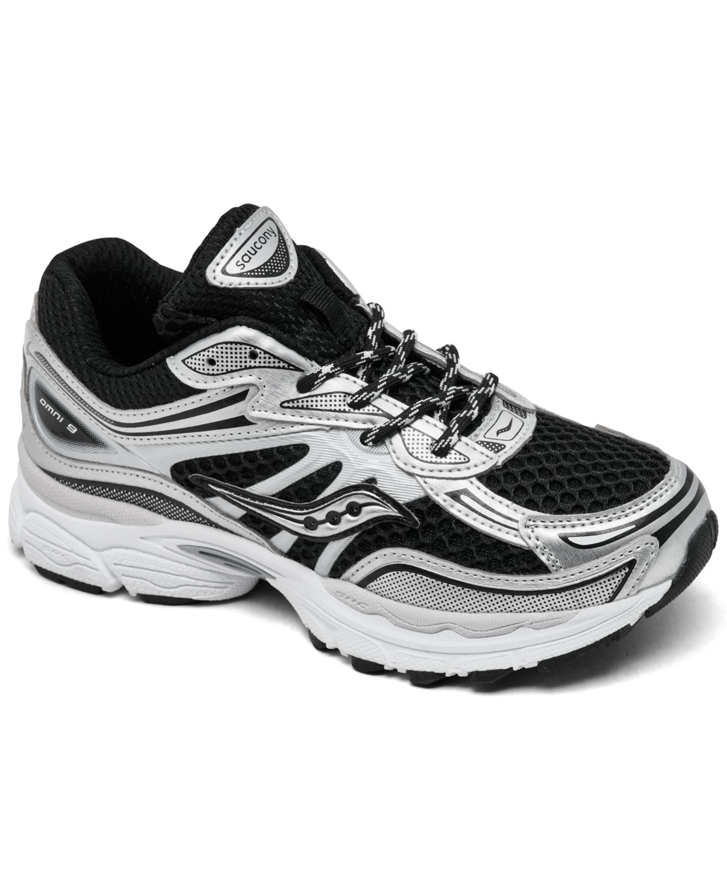 Кроссовки Saucony Omni 9 Running Sneakers from Finish Line для мальчиков, цвет: Чёрный / Серебристый — фото 1