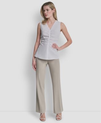 Women's Sleeveless Cotton Polin Ruched Front Top