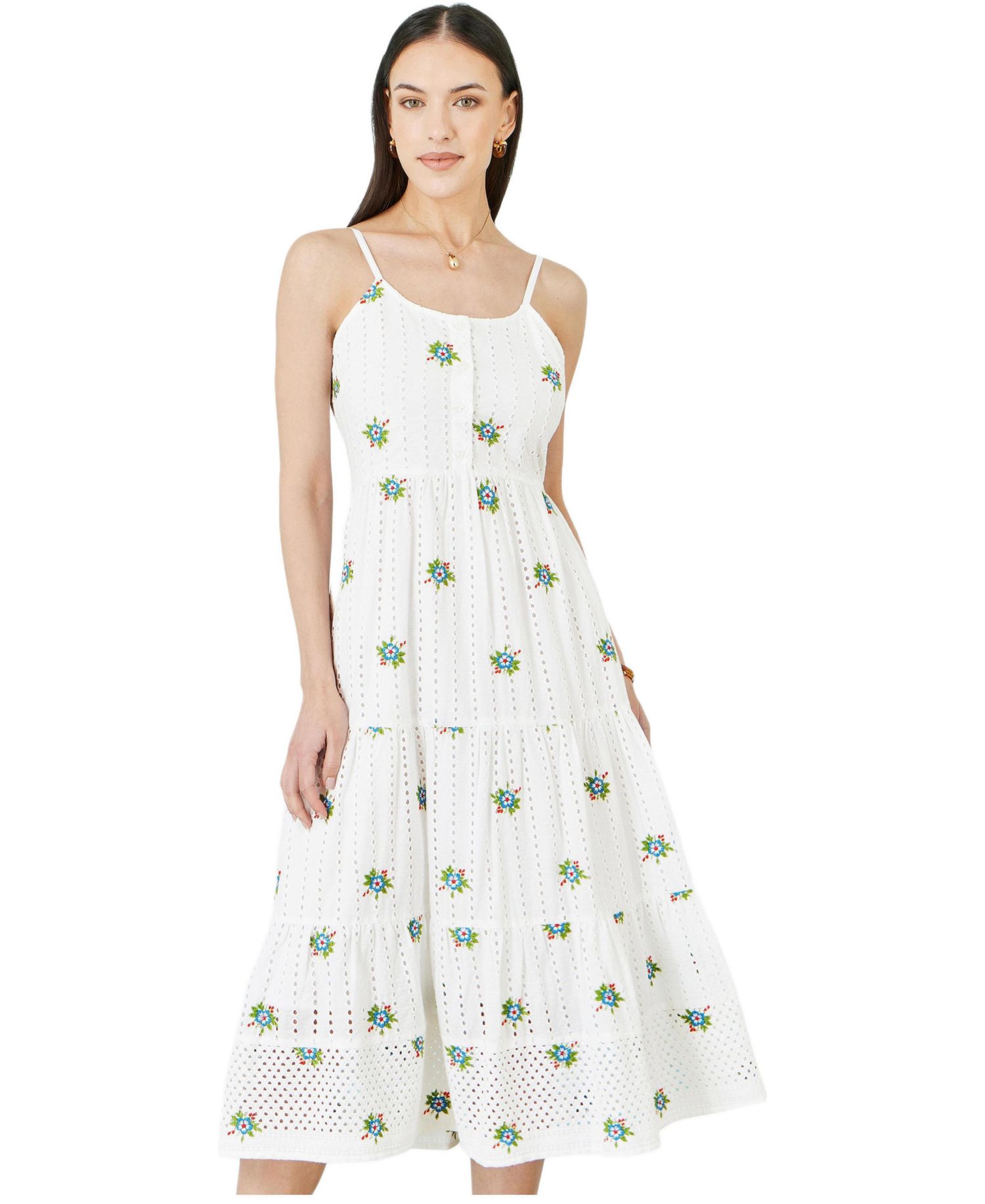 Women's Embroidered Broderie Midi Sun Dress