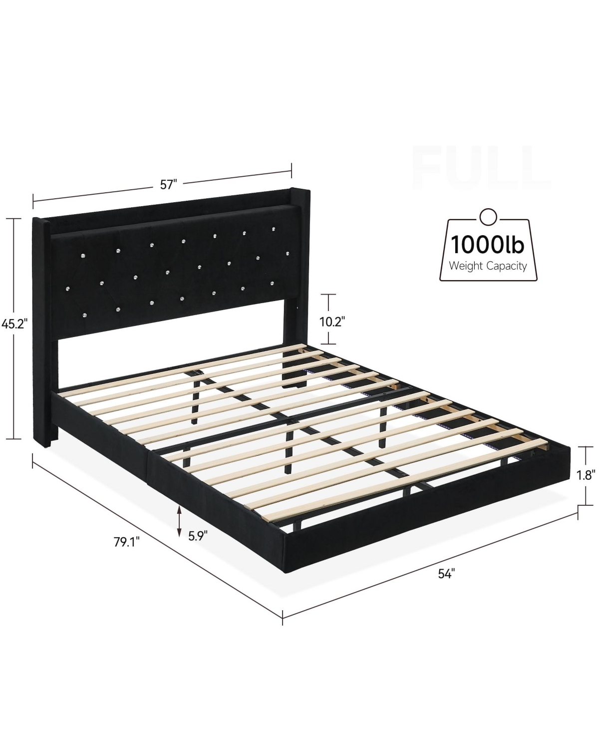 gaomon Bed Frame with Led Lights, Modern Wood Floating Bed Frame with Storage,Velvet Upholstered Headboard