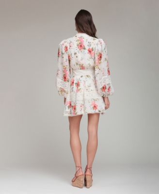 Women's Floral Lace-Trim Chiffon Dress