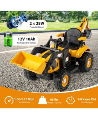12V 4-in-1 Kids Ride On Tractor with Excavator & Bulldozer