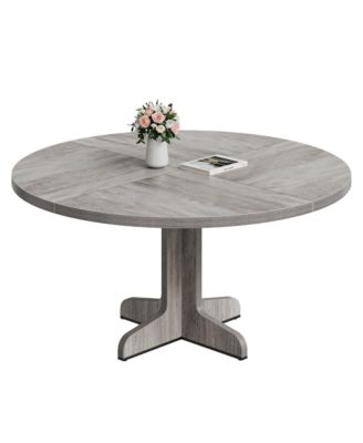 47 Inch Round Dining Table for 4-6 People,with Wooden Tabletop and Legs(Only Table)