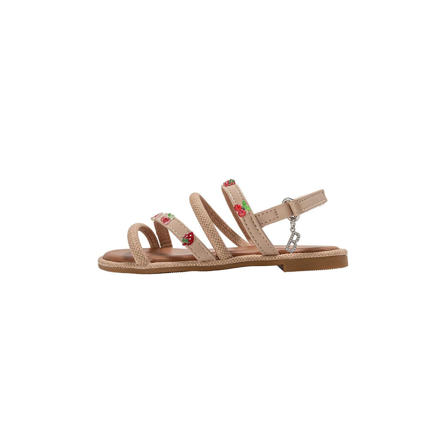 Girls Girl's Fashion Sandals - Dressy Shoes with Tiny Fruit Charms and Raffia Embossed Accents
