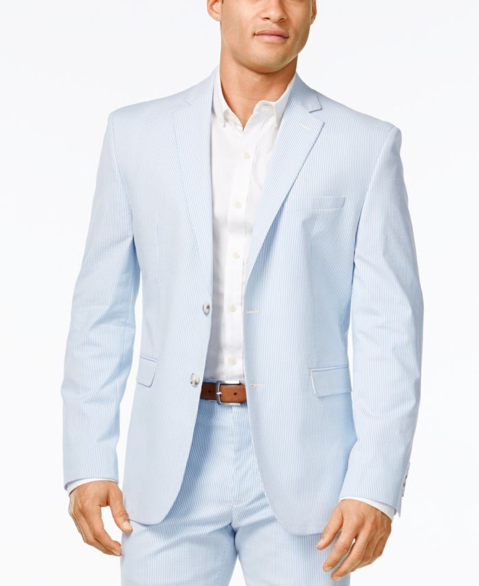 Perry Ellis Portfolio Men's Slim-Fit Light Blue Seersucker Suit - Macy's