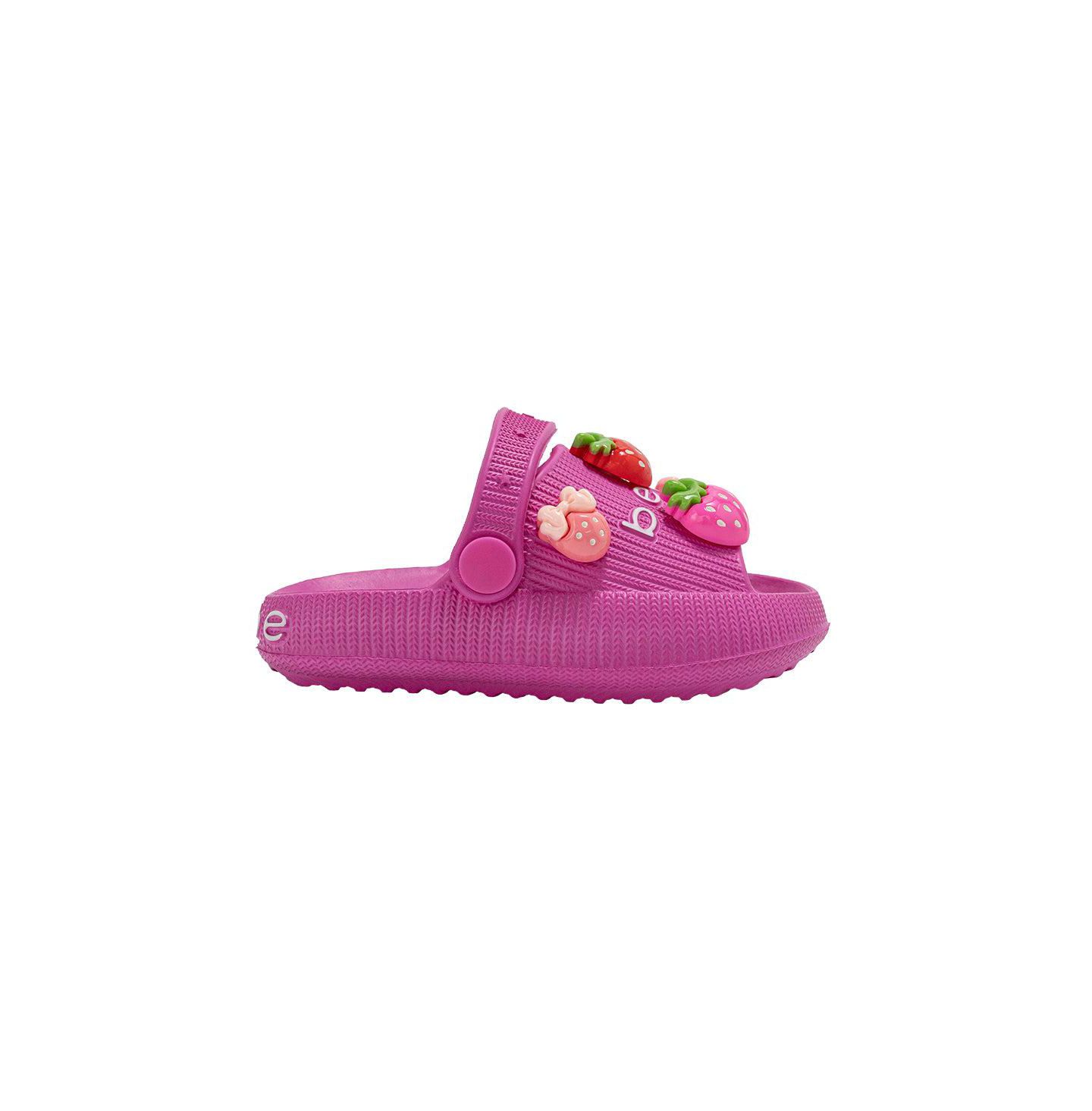 Детские лёгкие шлёпанцы Bebe из EVA на платформе с клубничными подвесками, для девочки, цвет: Фуксия — фото 2