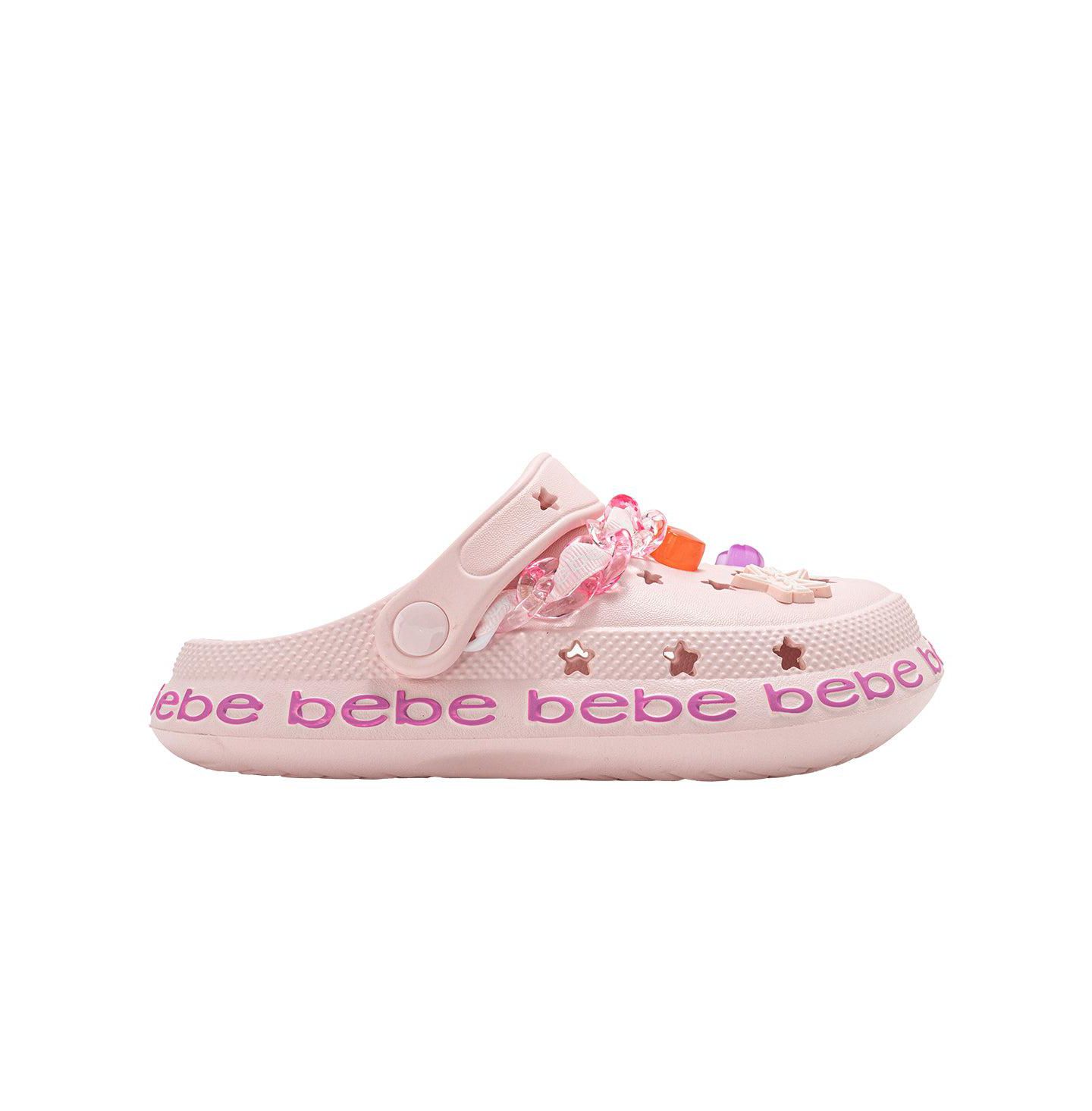 Сабо Bebe Lightweight EVA Clog with Chain with Logo Grosgrain Ribbon and Charms для девочек, цвет: Розовый — фото 2
