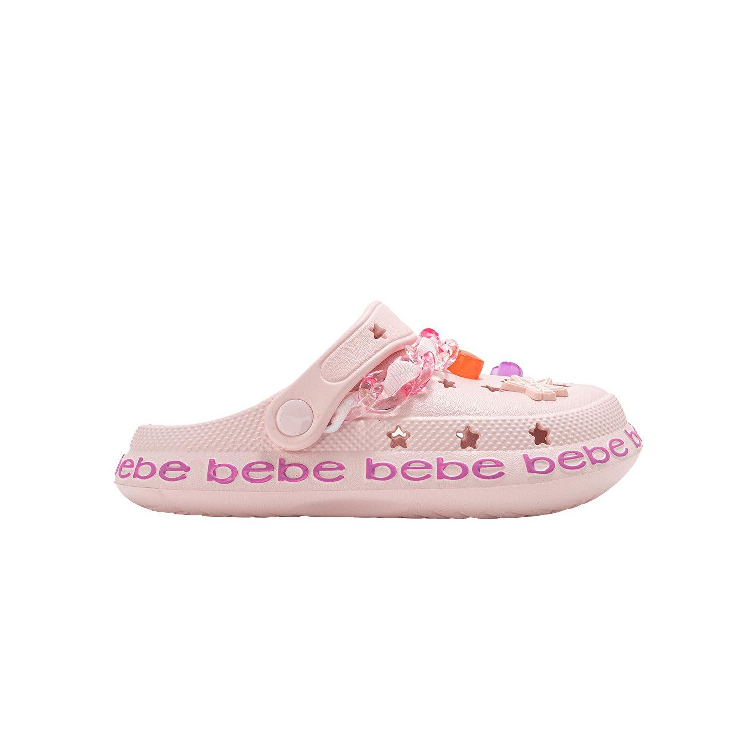 Little Girls Lightweight EVA Clog with Chain with Logo Grosgrain Ribbon and Charms