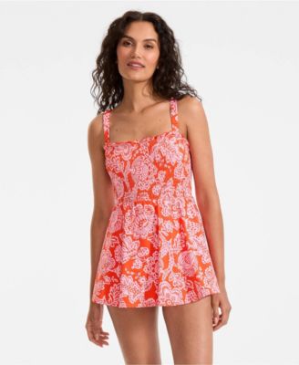 Women's Square Neck Smocked Mini Swim Dress