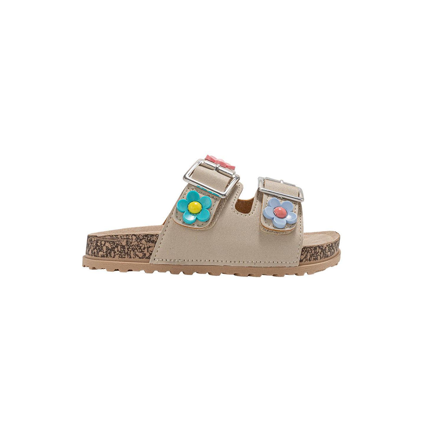 Big Girls Footbed Sandals - Lightweight and comfy, with Adjustable Buckles and Colorful Floral Charm Accents
