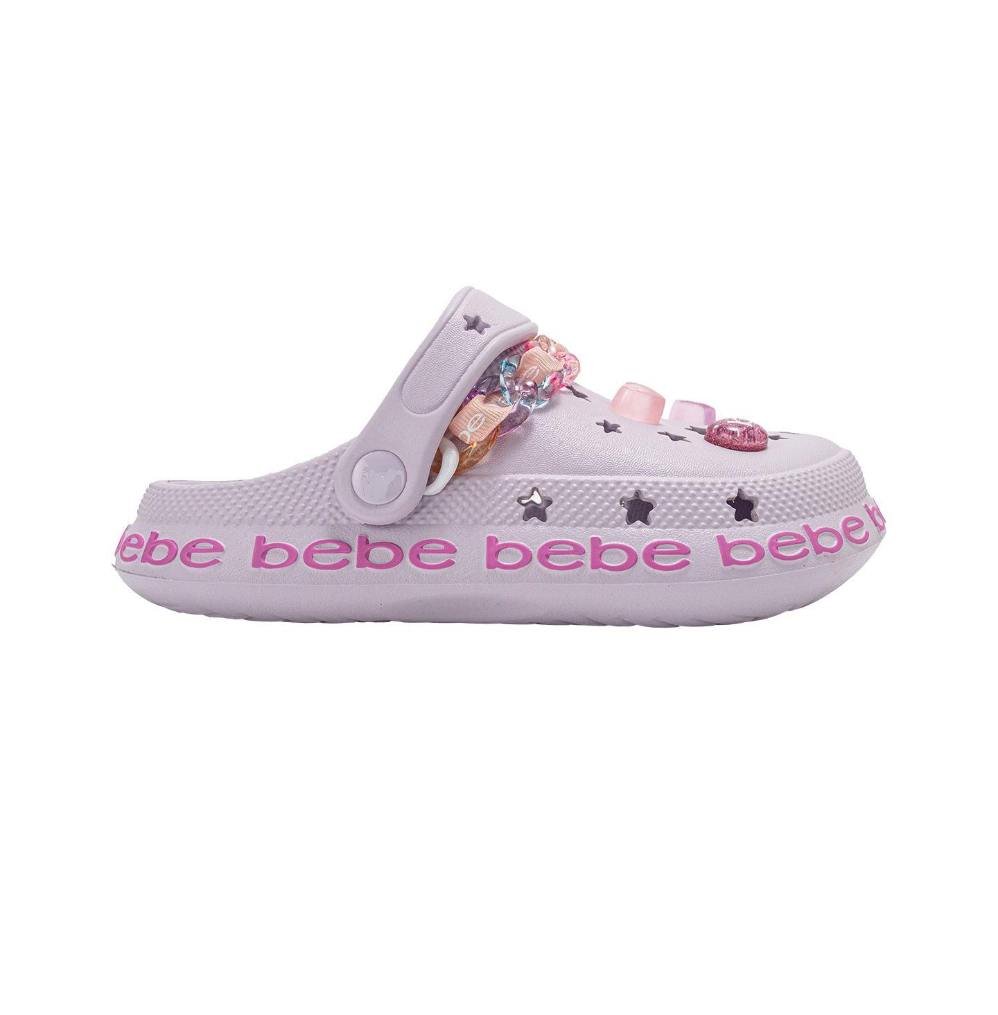 Сабо Bebe EVA Clog with Chain with Logo Grosgrain Ribbon and Charms для девочек, цвет: Лавандовый — фото 2