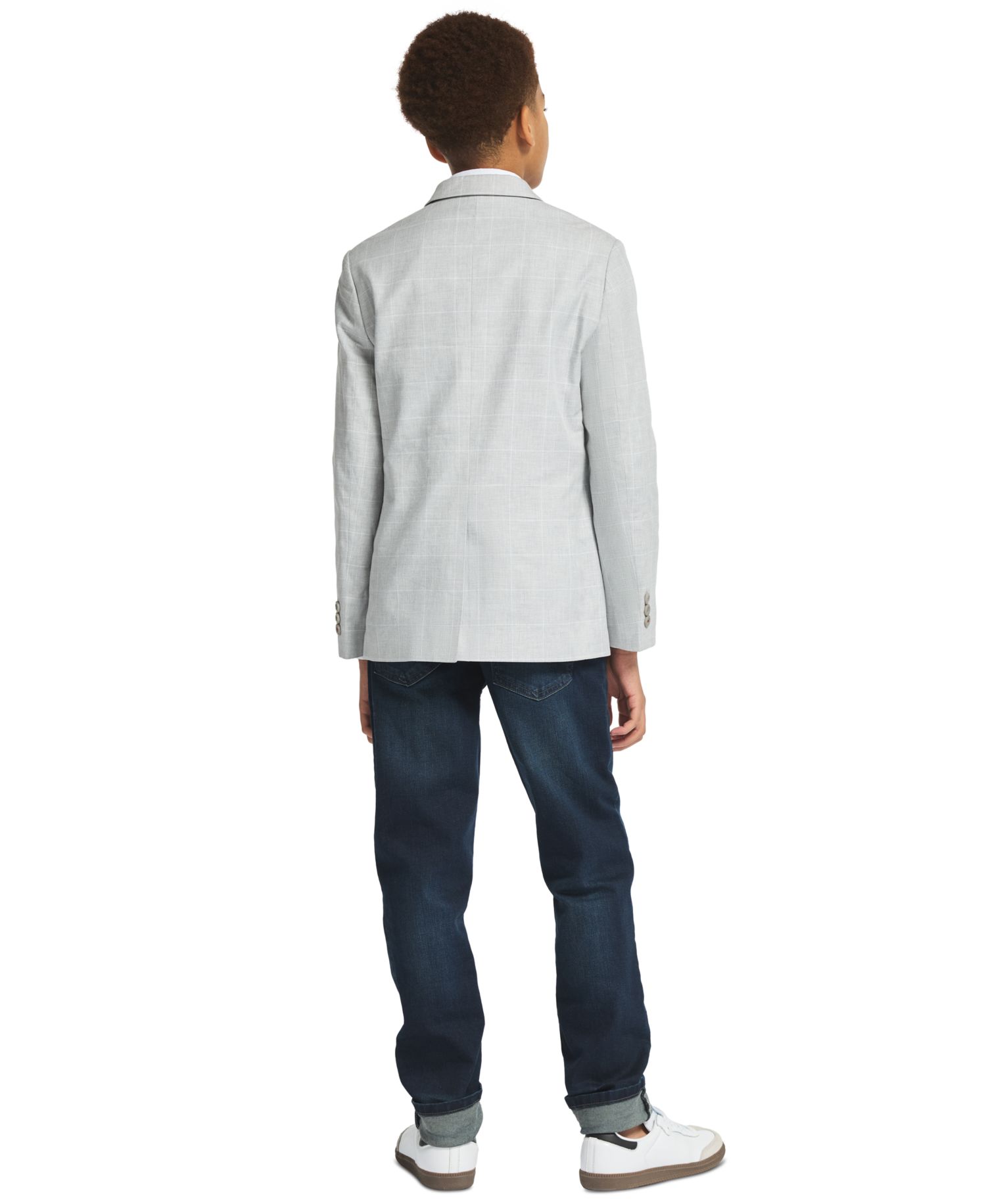 Boys' 8-20 Textured Check Sport Front Button Coat