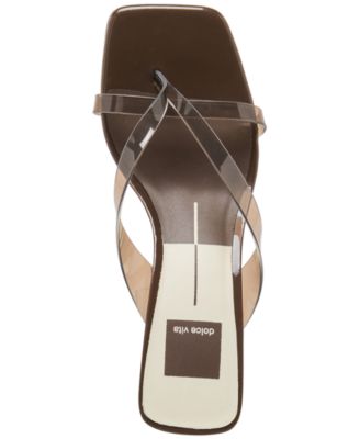 Women's Brevel Vinyl Jelly Thong Low Block Heel Dress Sandals