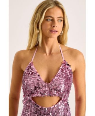 Women's Disc Tassel Halter Mini Dress