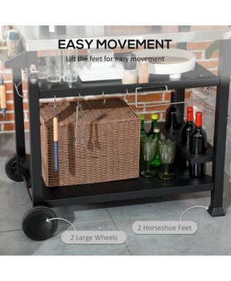 Movable Stainless Steel 3-Shelf Outdoor Grill Cart w/ Side Table