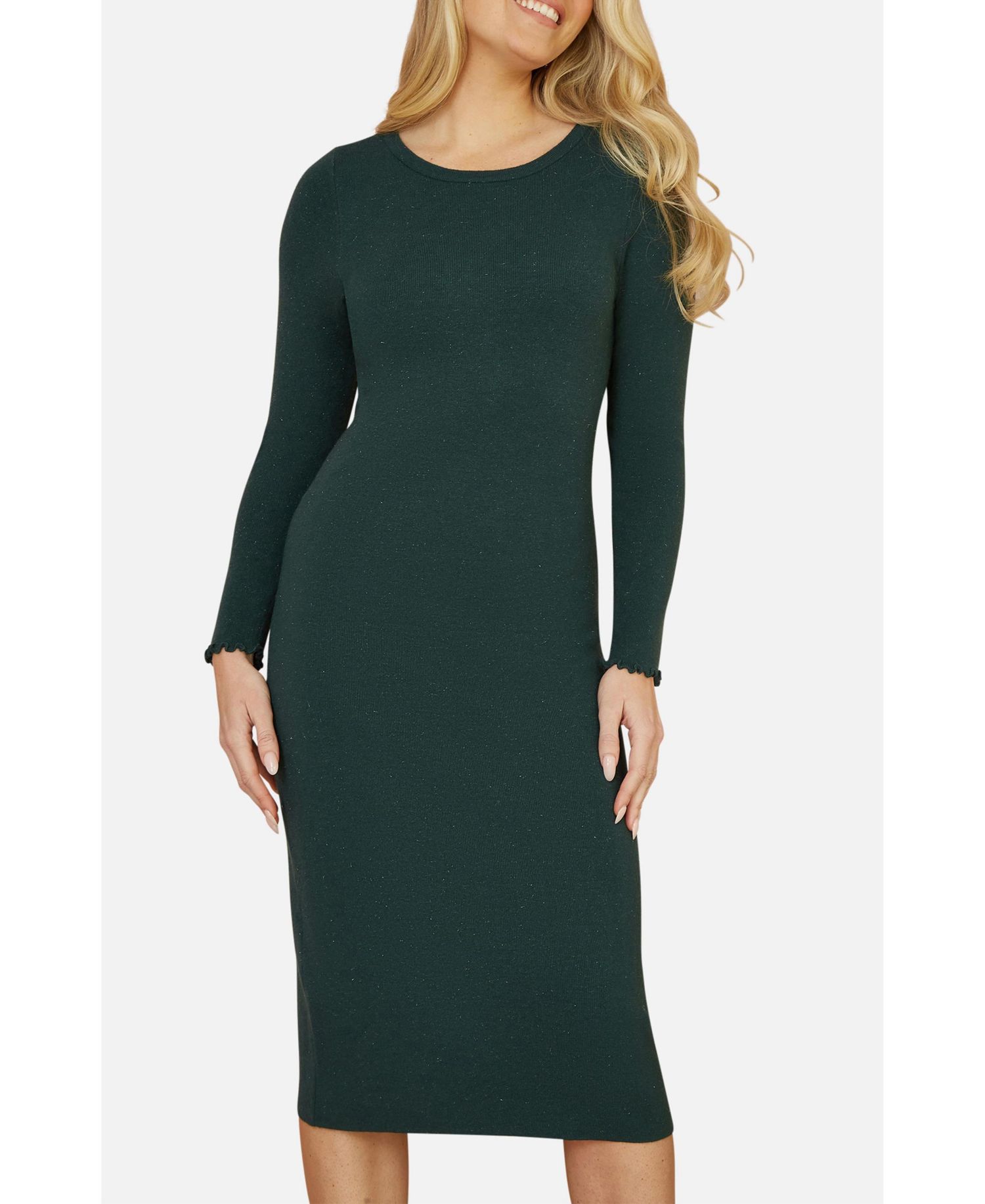 Women's Luminous Sparkle Knit Midi Sweater Dress