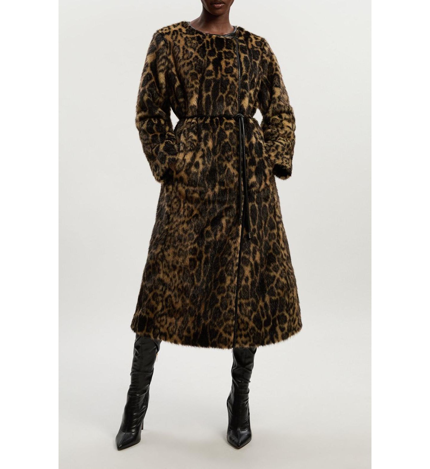 Женское пальто Karen Millen Faux Fur Collarless Tie Belted Midi — фото 7