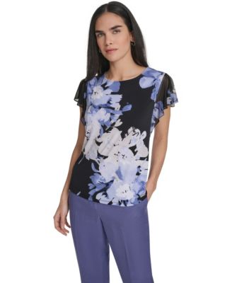 Calvin Klein - Women's Mixed Media Cap-Sleeve Top