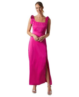 oasis color bridesmaid dresses Women's Satin Tie Shoulder Midi Dress in Bright Pink Color:Off White & Yellow The square neckline frames 50%off Chocolate Brown Bridesmaid Dresses: