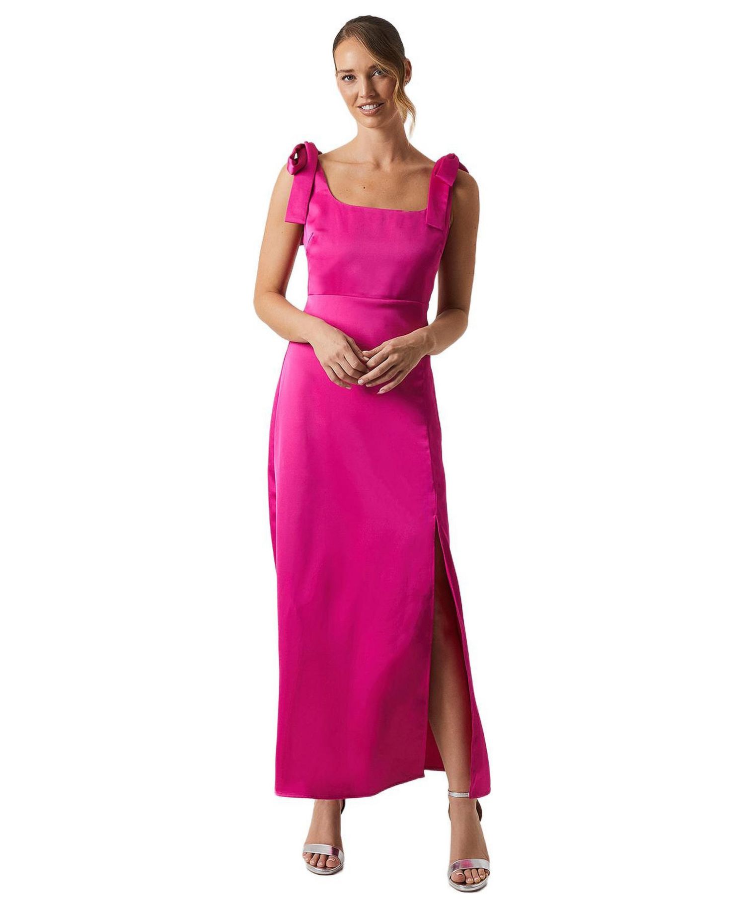 Women's Satin Midi Tie Shoulder Bridesmaid Dress