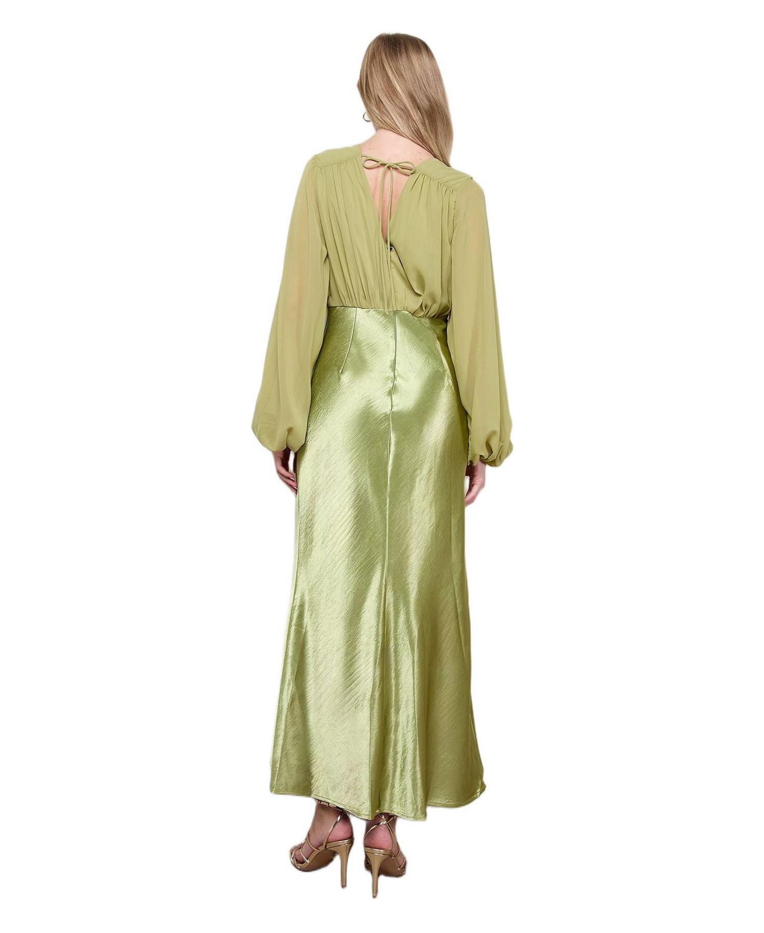 Women's Satin Chiffon Mix V Neck Midaxi Dress