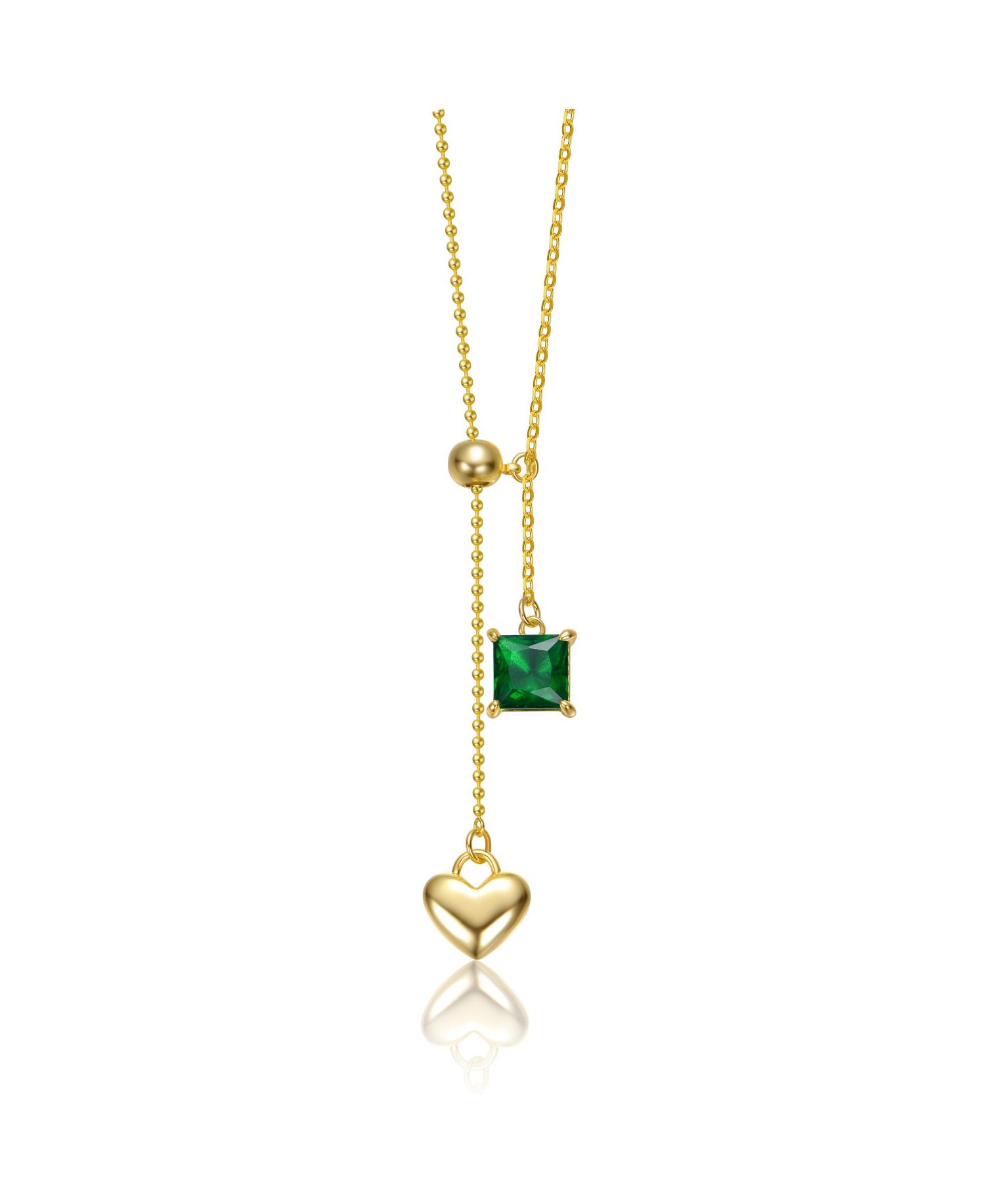 Dainty 14K Gold Plated Heart & CZ "Y" Drop Lariat Necklace