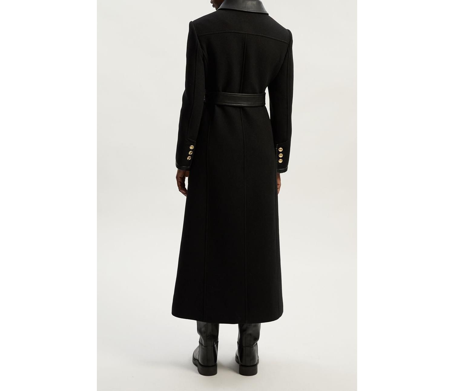 Women's Wool Pu Mix Belted Tailored Maxi Coat