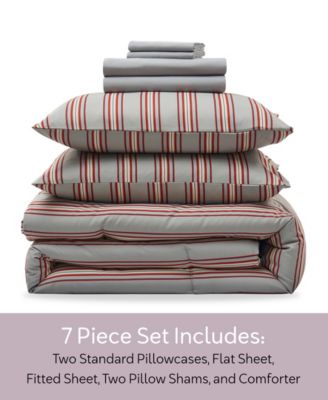 Luxury Soft Modern Striped Design 7-Pc. Comforter Set, Queen
