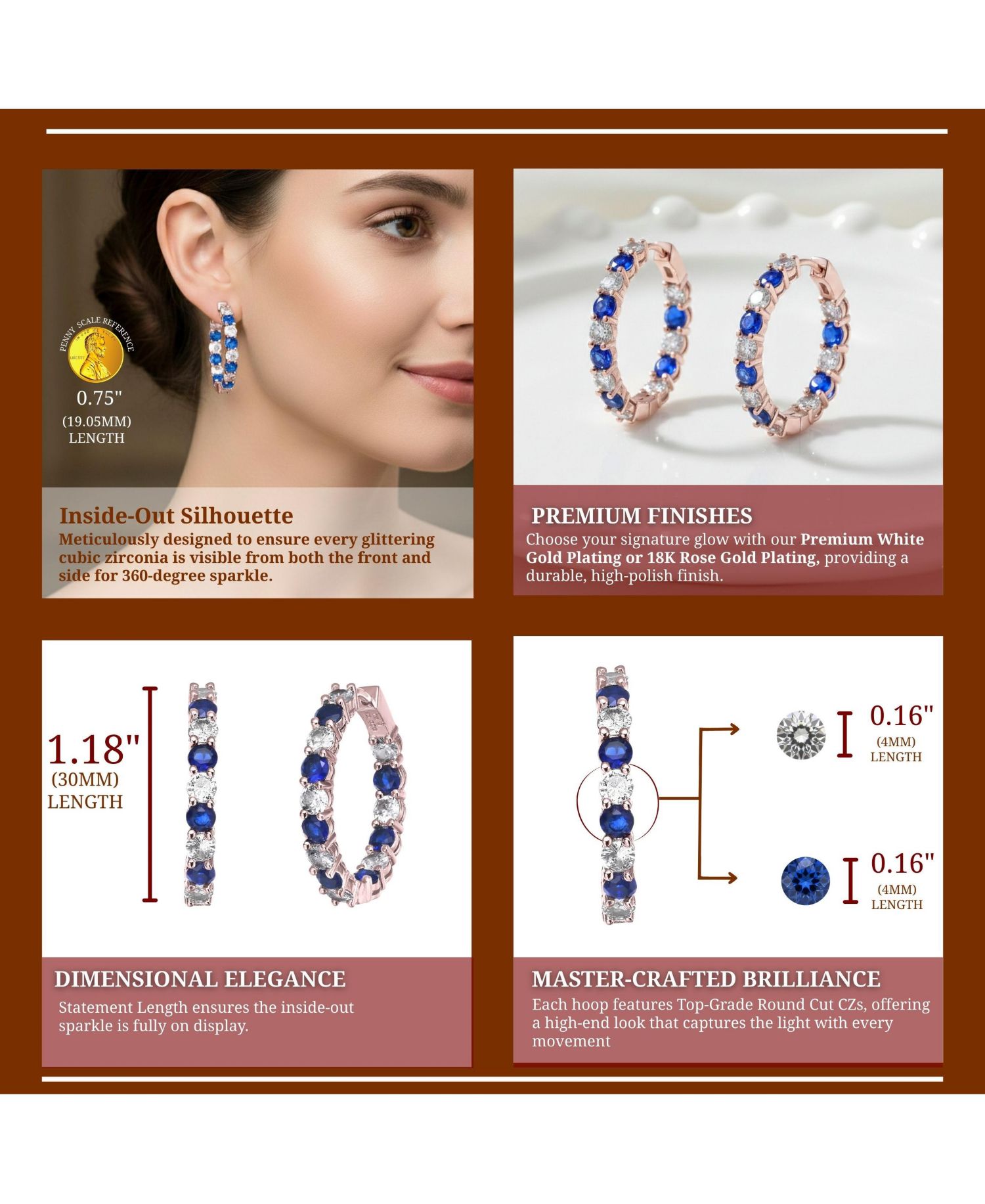 Colored Cubic Zirconia Inside Out Hoop Earrings